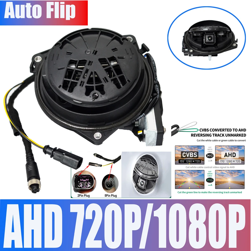 Goldene Fisheye 170 ° AHD 1080P Flip Emblem Reverse Backup Kamera Für VW Passat CC Golf 6/7/8 Magotan B6/B7/B8 Polo Käfer EOS T-roc Image