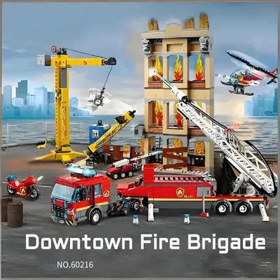 Stadt Feuerwehr Kampf LKW Auto Hubschrauber Feuerwehr haus Feuerwehr mann kompatibel Baustein Image
