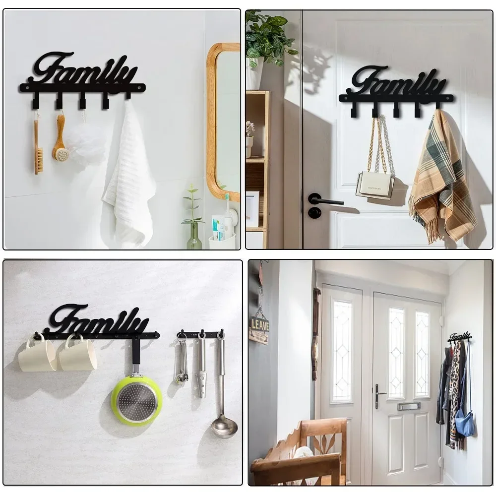 Wandmontierter Schlüsselhalter aus Eisen mit 5-Haken, Metallkunst mit Familienmuster, stilvolles Wandregal für Wohnzimmer und Heimdekoration