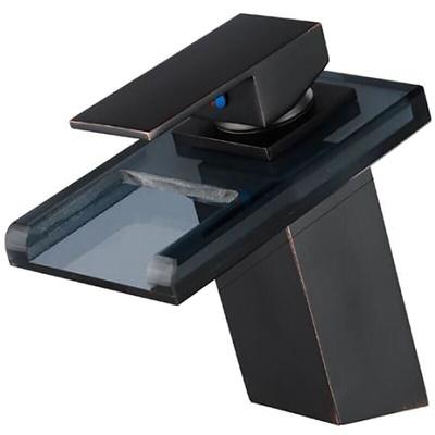 Tonchean - Schwarzer Keramik-/Glas-Wasserfall-Waschbecken-Mischbatterie ohne led und flexibel Image