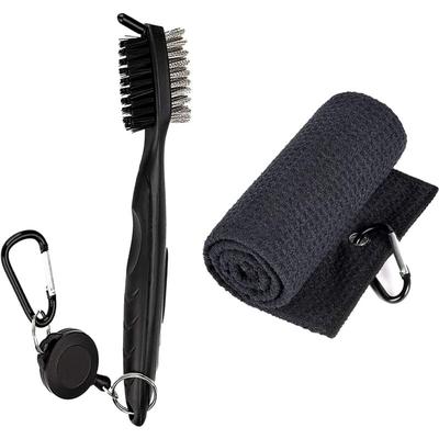 Golf-Reinigungsset, Golfschläger-Rillen-Reinigungsbürste, Waffelmuster-Mikrofaser-Golfhandtuch, Image
