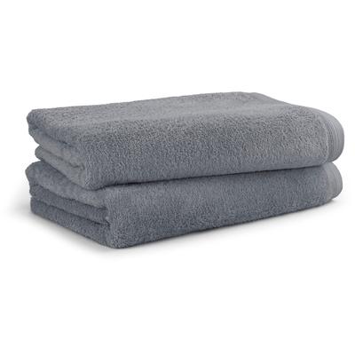 Badetuch MÖVE "Superwuschel 100% Premium Cotton Baumwolle", grau (stone), B:80cm L:150cm, Walkfrottier, Obermaterial: 100% Baumwolle, Handtücher (Packung), Made in Germany, 2x Badetücher mit Bordüre, einfarbig, weich Image