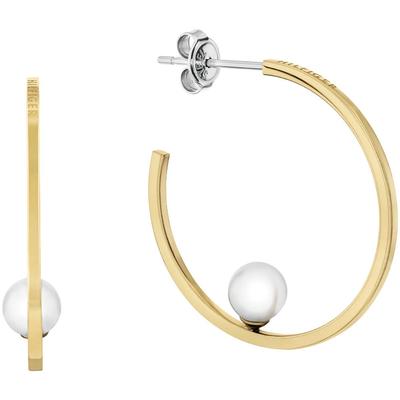 Paar Creolen TOMMY HILFIGER "SEMI-PRECIOUS BEADS, 2780964, 2780965, 2780966", gold (gelbgoldfarben, edelstahlfarben, weiß, weiß), Ohrringe, Damen, Edelstahl, mit Onyx, Lapislazuli oder Glasstein Image