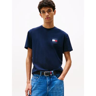 T-Shirt TOMMY JEANS "TJM REG FLAG GRAPH BCKPRNT T EXT", Herren, Gr. S, blau (schwarz night navy), Single Jersey, Obermaterial: 100% Baumwolle, unifarben, casual, regular fit normal, Rundhals, Kurzarm eingesetzt abgesteppte Kante, Shirts, Mit... Image