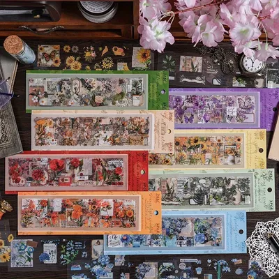 6 Sheets/pack All Seasons Love Waterproof PET Scrapbooking Junk Journal Stickers Plants Flowers