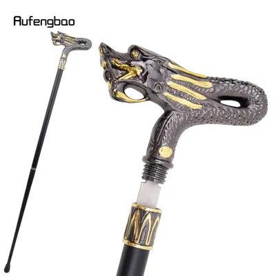 Golden Black Dragon Walking Stick with Hidden Plate Self Defense Fashion Cane Plate Cosplay Crosier