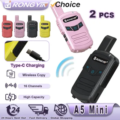 RongYin A5 Mini CB Radio UHF 400-470Mhz Battery Saving 16 Channels Type-C Charge Long Range Walkie
