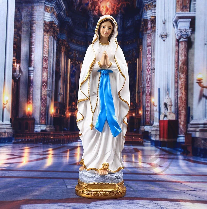 Madonna cattolica Vergine Maria Statua Figura Figurina Religiosa Nostra Signora di Lourdes Icona Santa Famiglia Preghiera Decor Artigianato in resina