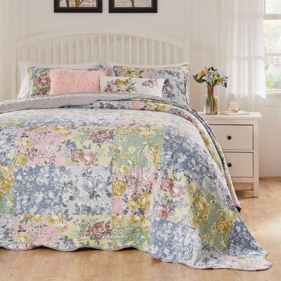 Emma Reversible Cotton-Rich Bedspread Set by Greenland Home Fashions in Gray (Size QUEEN)