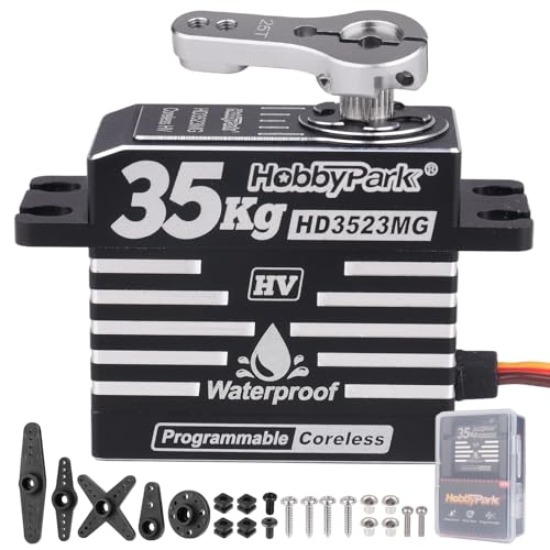 HobbyPark Waterproof 35kg High Torque Servo Motor Coreless Motor Metal Gear Digital Servo Stainless Steel Gear for RC Crawler RC Car RC Truck Buggy Bashing Basher Aluminum Case Control Angle 180°