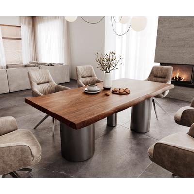 DELIFE Esstisch Edge 200x100 XL Akazie Braun Troa Edelstahl Graphit Live-Edge, Esstische, Baumkantenmöbel, Massivholzmöbel, Massivholz Image