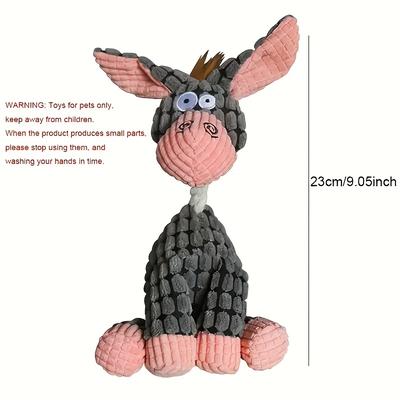 TEMU 1pc Donkey-shaped Plush Squeaky Chew Toy For Dogs - Interactive And Companion, Gray With Pink Accents, Soft Textured Material For Medium Breeds, Dog Toys For Aggressive Chewers Image