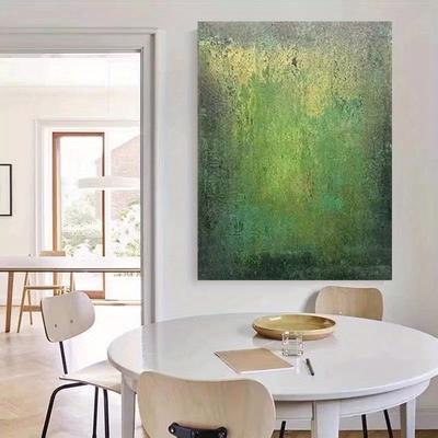 TEMU Handmade Abstract Oil Painting On Canvas - Luxury Golden Pattern On Moss Panel, For Home Or Office Decor, Style, Abstract Wall Art Image