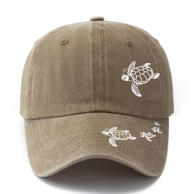 TEMU Makefge Turtle Print Baseball Cap, , 100% Polyester, Unisex Fashion Duckbill Hat With Double Printed Pattern, Lightweight Hip-hop Cap For Outdoor Leisure Image