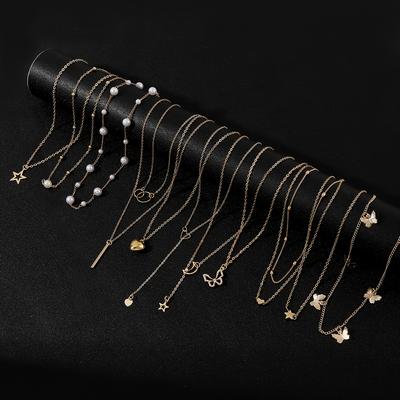TEMU 11pcs Heart-shaped Faux Pendant Necklace Set For Women, Multi-layered Elegant And Versatile Style Suitable For , Party, Or Holiday Gift Image