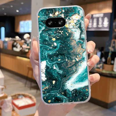 TEMU Blue Marble Pattern Clear Phone Case For Pixel 9 9pro Xl 8 8a 8pro 7 7a 7pro 6 6a Transparent Shock-proof Fall-proof Protection Cover Shell Image