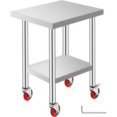 Edelstahl Arbeitstisch 24 x 18 x 34 Zoll 700 lbs Tragfähigkeit 4 Räder 3 einstellbare Höhe Ebenen Image