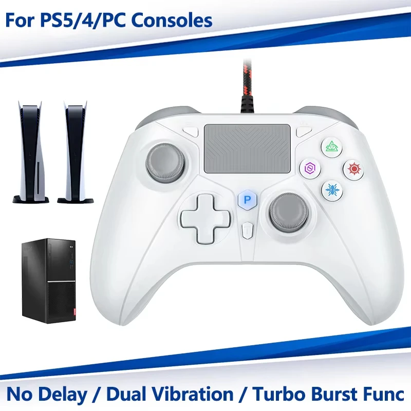 Kabelgebundener Gamepad-Controller für Playstation5, PS5/PS4/PS3/PC-Konsole, Unterstützt Turbo Dual Sense Vibrationsfunktion/Programmierung/Turbo Image