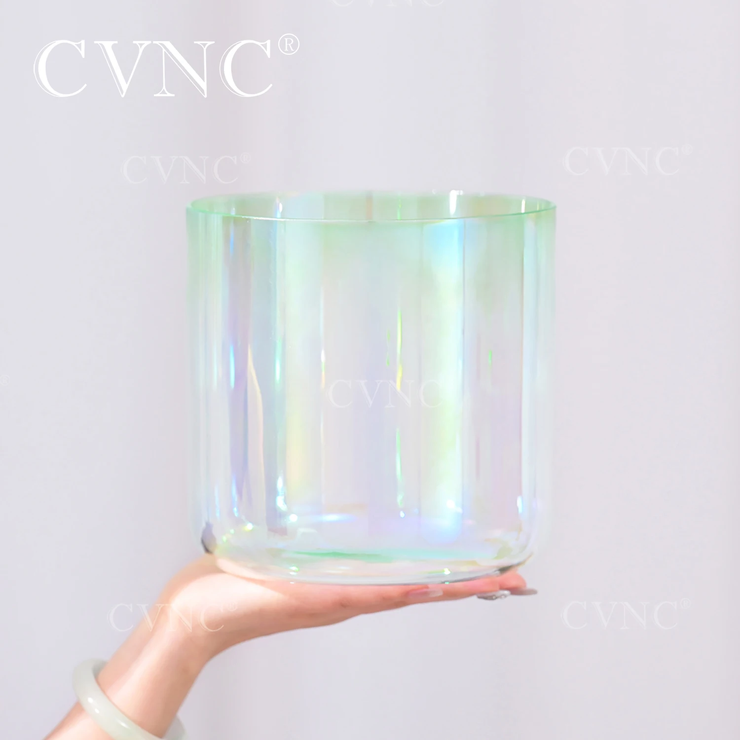 CVNC 7 Zoll Jaspis Aura Cosmic Clear Alchemy Farbige Quarzkristall-Klangschale 440/432 Hz für Klangheilung mit Schlägel Image