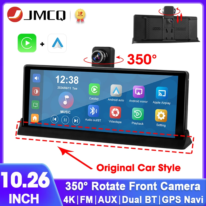 Jmcq 4k Auto DVR drehbare Linse Dash Cam Rückfahr kamera drahtlose Carplay Android Auto Ai Bildschirm Video recorder Dual Lens Dvrs Image