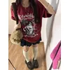 Kawaii Katze Gedruckt Rote T-shirts Frauen Harajuku Übergroßen Punk Stil Tops Nette Grafik Kurzarm