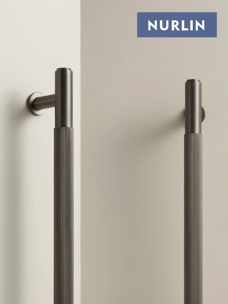 Nurlin Schrankknöpfe aus massivem Messing mit linearem Muster, Kleiderschrank, Schranktür, Schubladengriff, Gunmetal-Mattgold, Antik-Bronze-Griff