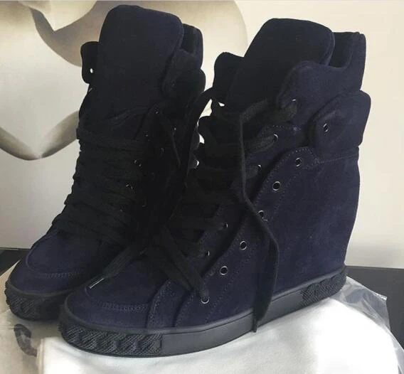 Schwarz Kuh Wildleder Leder Casual Schuhe Silber Frauen Höhe Zunehmende Spitze Up Damen Hohe Qualität Roma Stil Wohnungen Turnschuhe Herbst