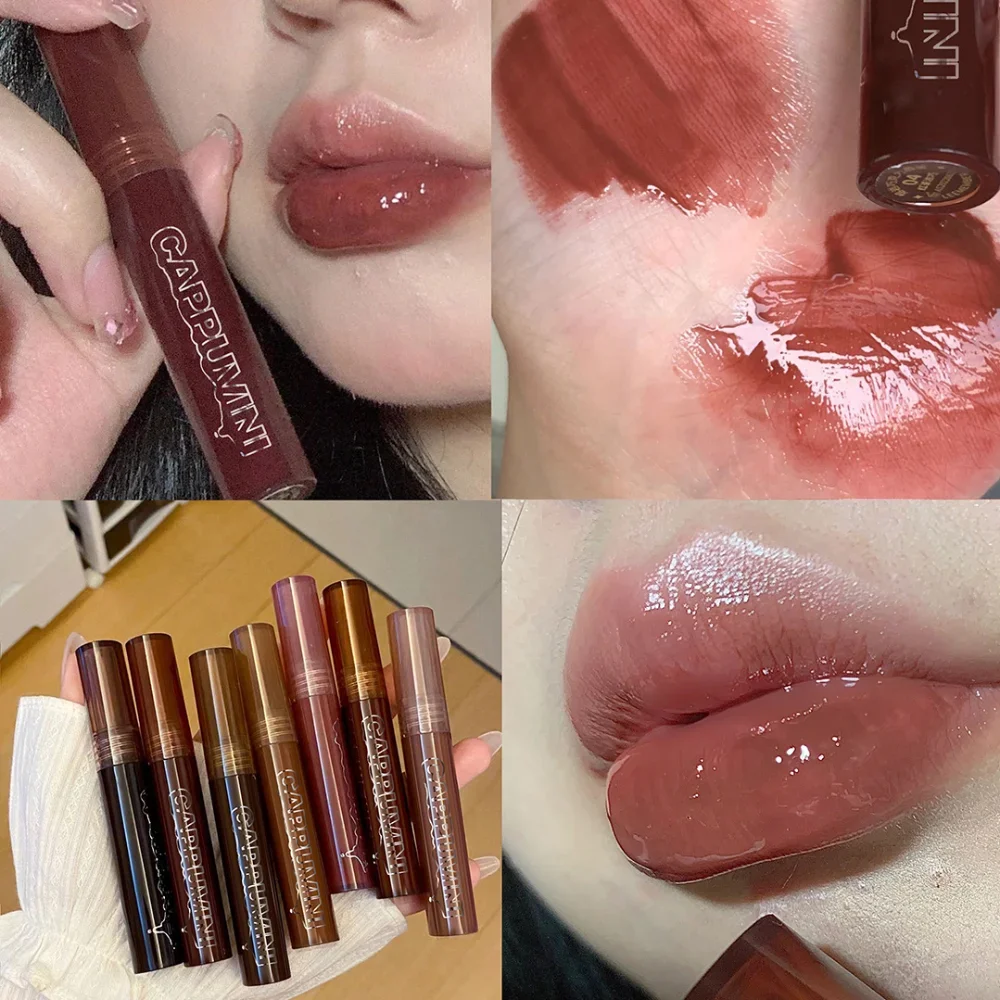 Nude Brown Lip Glaze Mirror Water Lip Gloss Wasserdichter flüssiger Lippenstift Langanhaltende Lippentinte Feuchtigkeitsspendende Lippentönungskosmetik Image