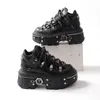2025 neue Punk Stil Lace-up Ferse Höhe 8 CM Plattform Schuhe Frau Gothic Ankle Rock Stiefel Metall