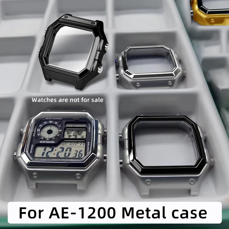 AE1200 Metal Case Mod Kit for Casio 3299 AE-1200WH/D/B AE-1300WH WS-1600H Modified stainless steel Case Silver Gold black bezel Image