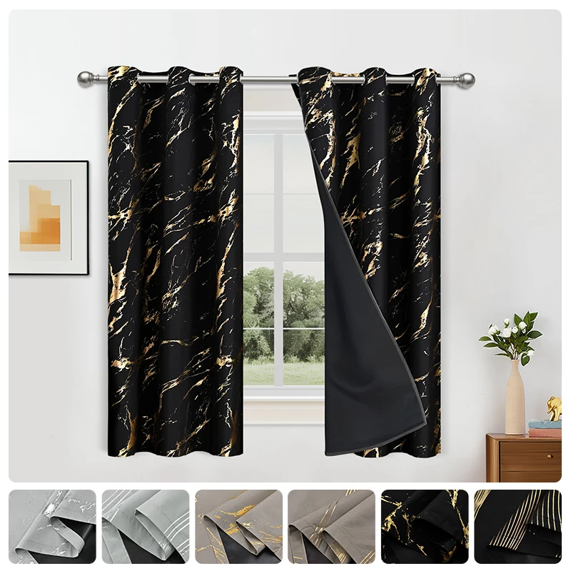 Bedruckter Luxus-Vorhang, 1 Stück, mit Goldfolie für Wohnzimmer, Fenster, Druck, Raumverdunkelung für Wohnzimmer-Dekoration Image