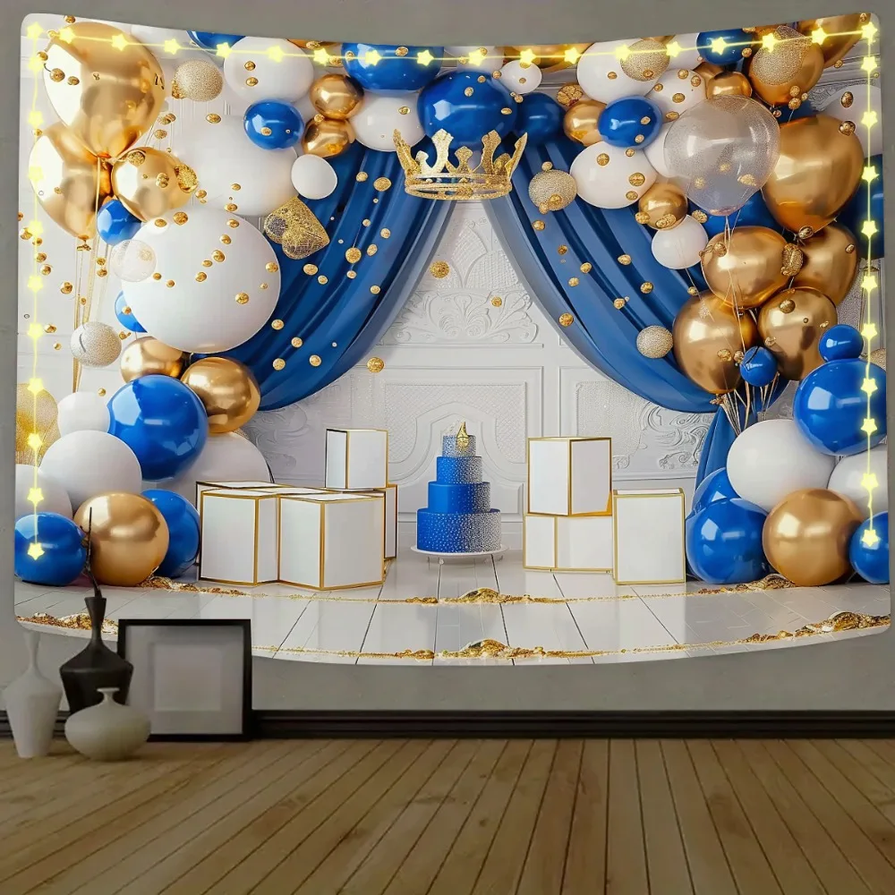 Königsblau und gold krone geburtstags feier hintergrund-multifunktion ales polyester banner für fotografie, zimmer dekoration, etc Image