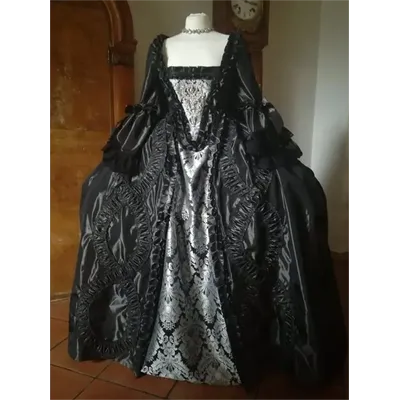 Schwarzes Gothic-Marie-Antoinette-Kostüm aus dem 18. Jahrhundert, königliche französische Königin, Image