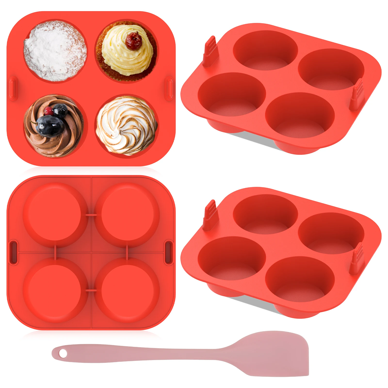 4 Stück Air Fryer Muffin-Pfanne, rutschfest, 4 Mulden, Silikon, Cupcake-Backform, leicht zu lösende Muffin-Tablett für Mikrowelle, Kühlschrank Image