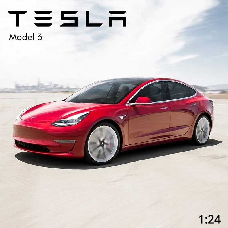 Antike Legierung Tesla Modell 3 Auto Modell Druckguss Metall Fahrzeug Auto Modell Simulation Sound Licht Kinder Spielzeug Geschenks ammlung Image