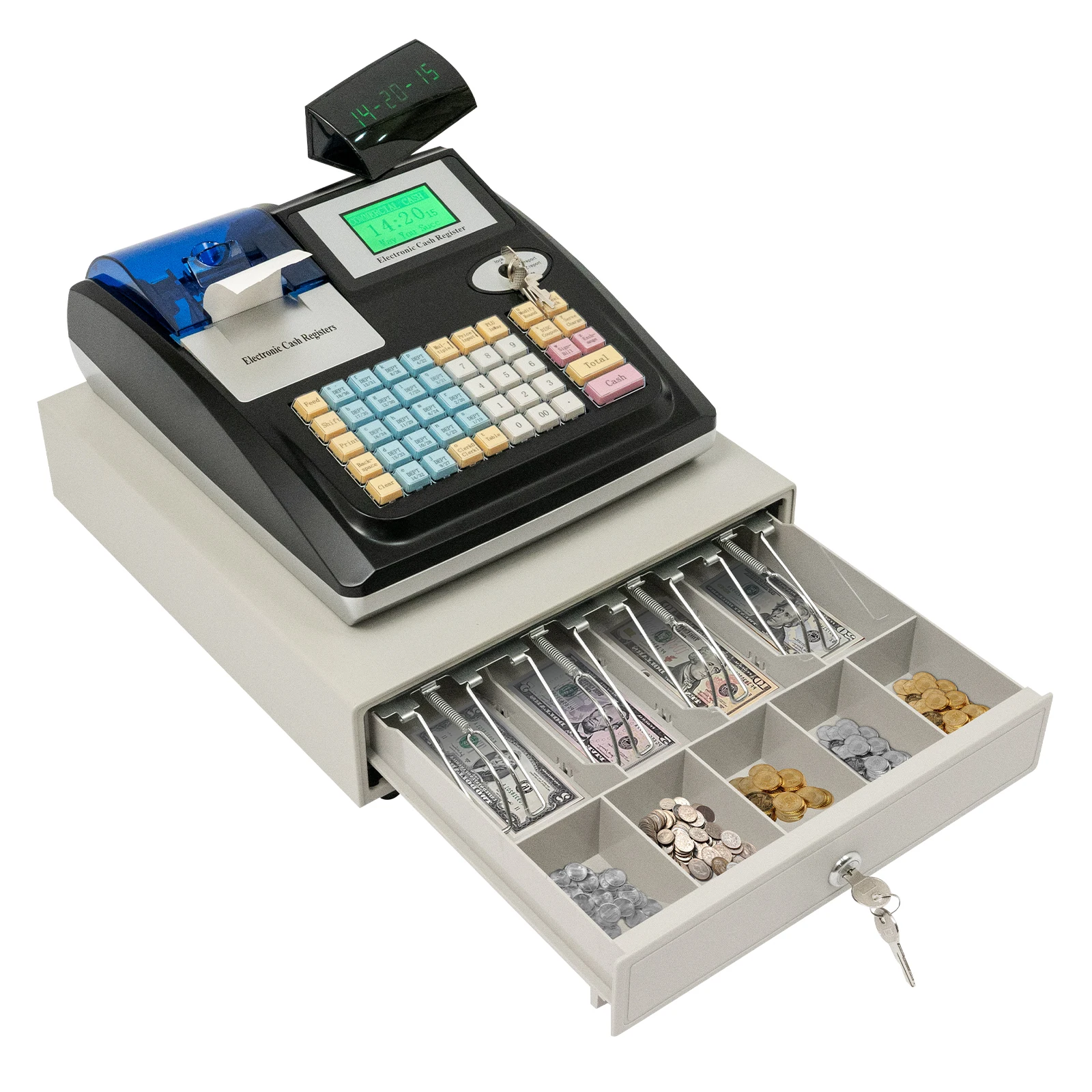 48 touches caisse enregistreuse électronique Double écran caisse enregistreuse imprimante POS imprimante thermique Support RS232/USB