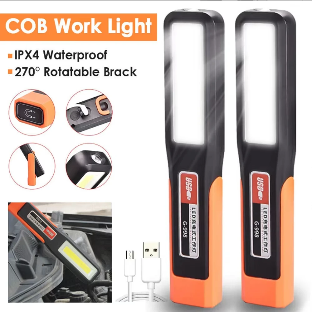 Lampe de travail LED COB puissante, lampe de mécanicien pour garage automobile, lampe torche rechargeable par USB, torche magnétique, lumière d'urgence, lumière d'avertissement