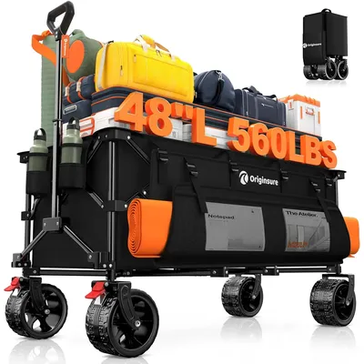 48" L Collapsible Wagon Cart Foldable 560LB Weight Capacity 300L Heavy Duty Folding Beach Wagons