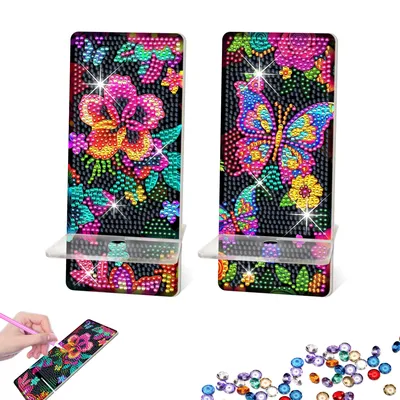 2 Pack Diamond Painting Phone Holder Art Kits, 5D Full Crystal Diamond Art Phone Holder& Mirror