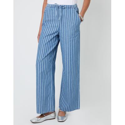 Threadbare Women's Mid Wash Striped Baggy Leg Denim Trousers