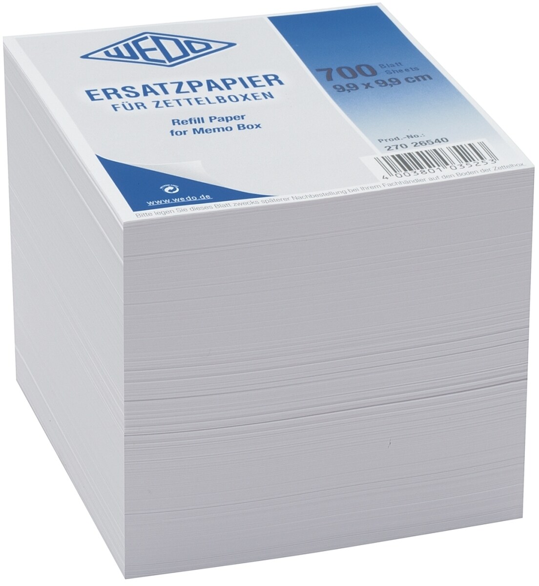 WEDO Zettelbox Ersatzpapier 9,9x9,9cm 700 Blatt weiß Image