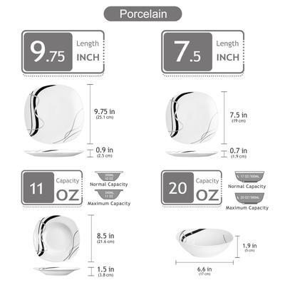 TEMU 24-piece Dinner Set White With Porcelain Square Tableware Plate Bowl Set Service For 6 Image