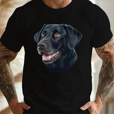TEMU Men's Retriever Graphic T-shirt, Casual Crew Neck Short Sleeve, Lightweight Summer Top, Soft Polyester , Dog Print, Comfortable Knit Fabric For Casual Attire Image