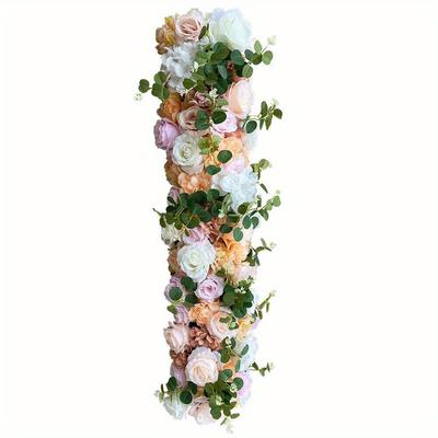 TEMU 1m Artificial Flowers Fake Flower Rose Vine Silk Decorative Wall Hanging Plant Artificial Rose Panel Diy Decoration For Wedding Arch Door Arrangement Party Garden Image