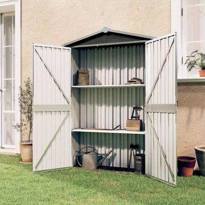 TEMU 1pc Metal Garden Storage Shed, Waterproof Outdoor Utility Cabinet With Shelves, Weatherproof Organizer For Backyard And Patio, 116x45x175 Cm, Zinc-coated Steel Image