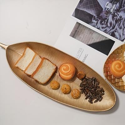 TEMU 1pc Elegant Golden Wooden Serving Tray With Textured Surface - Ideal For Snacks, Desserts, Sushi | Stylish For Room Table Decor Image