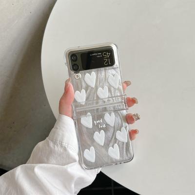 TEMU Feather Yarn Full Screen Love Folding Mobile Phone Case, Suitable For Zflip3/4/ Cover Protective Cover Image