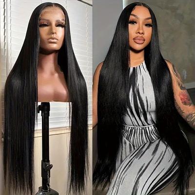 TEMU Straight Lace Front Wigs Human Hair 13x4 Hd Transparent Lace Frontal Human Hair 34 36 Inch Long Hair Lace Frontal Wigs Natural Hairline 200% Density Image