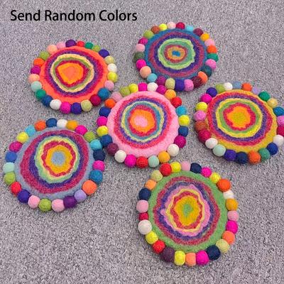 TEMU Bohemian Rainbow Donut Handmade Felt Coaster - Heat-resistant, Non-slip, Multi- Home Image