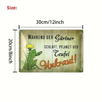 TEMU [rustic Charm] Vintage Frameless Tin Garden Sign - 20x30cm Rustic Wall Decor With German Quote & , Home, Garage, Or Wellness , Outdoor Garden Decor Image